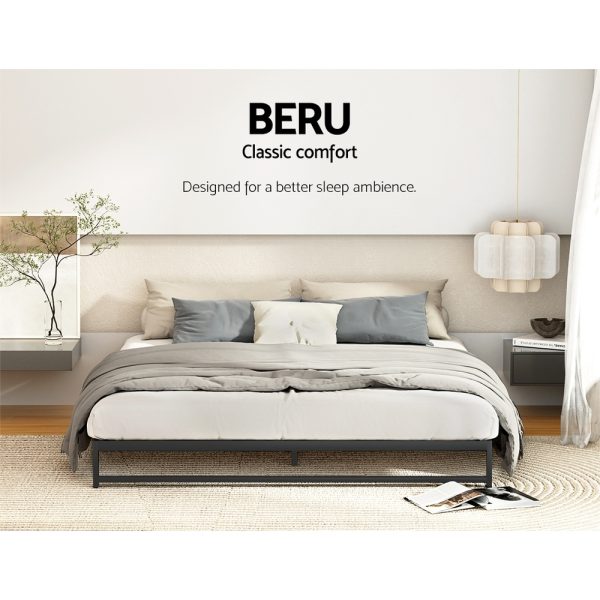 Metal Bed Frame Double Size Bed Base Mattress Platform Black BERU