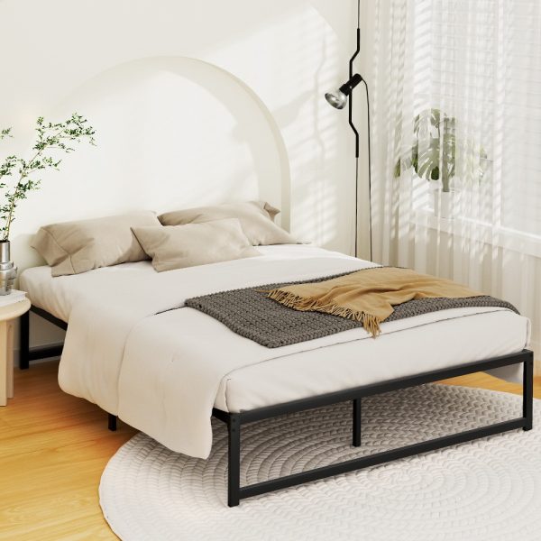 Bed Frame Metal Platform Double Size Bed Base Mattress Black TINO