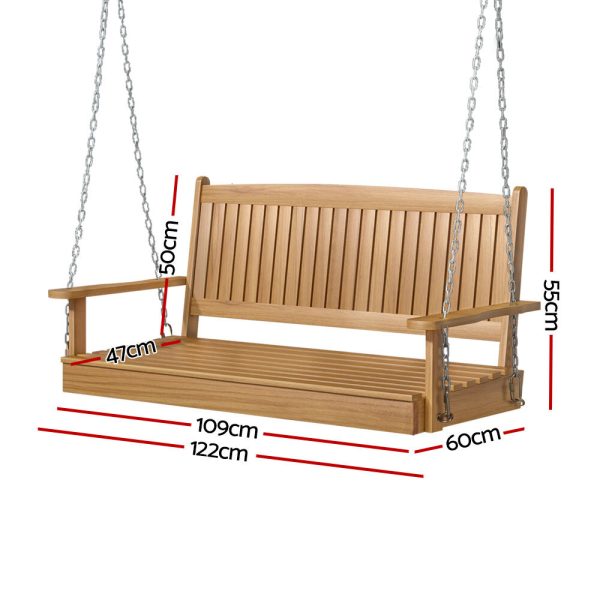 Porch Swing Chair With Chain Outdoor Furniture Wooden Bench 2 Seat Teak