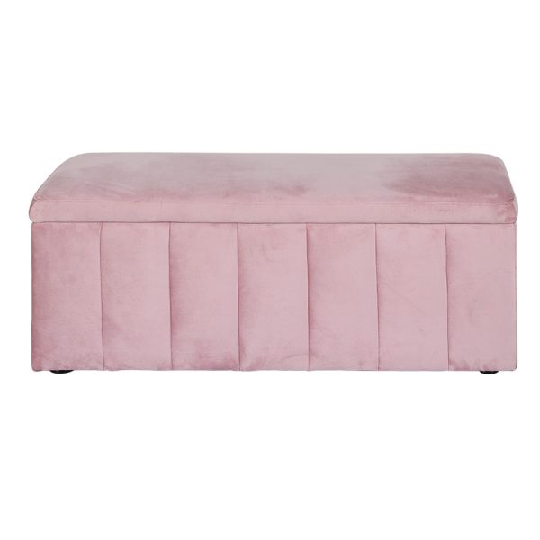 Storage Ottoman Blanket Box Velvet Chest Toy Foot Stool Couch Bed Pink