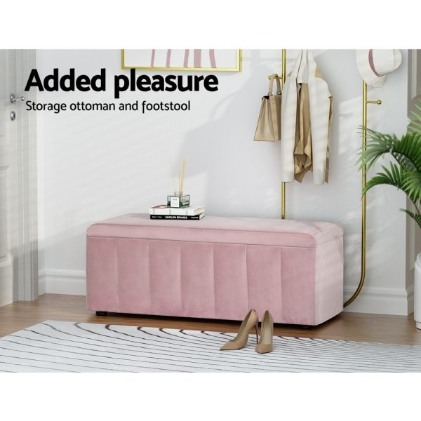 Storage Ottoman Blanket Box Velvet Chest Toy Foot Stool Couch Bed Pink