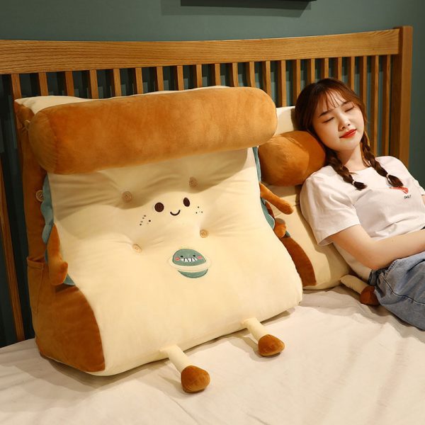 Smiley Face Toast Bread Wedge Cushion Stuffed Plush Cartoon Back Support Pillow Home Decor