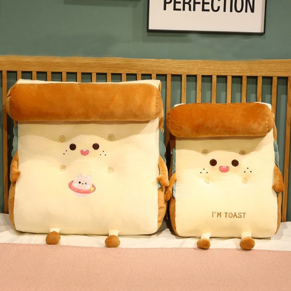 Cute Face Toast Bread Wedge Cushion Stuffed Plush Cartoon Back Support Pillow Home Decor