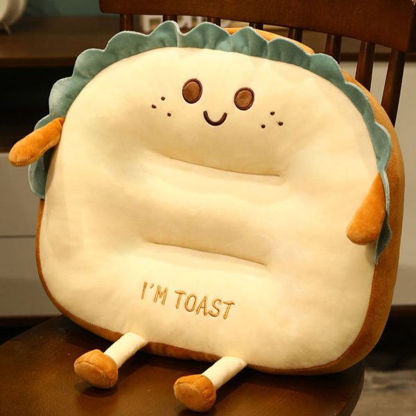 Smiley Face Toast Bread Cushion Stuffed Car Seat Plush Cartoon Back Support Pillow Home Decor