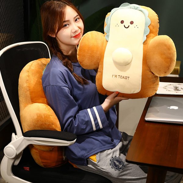 58cm Cute Face Toast Bread Cushion Stuffed Car Seat Plush Cartoon Back Support Pillow Home Decor