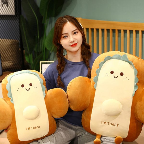 58cm Cute Face Toast Bread Cushion Stuffed Car Seat Plush Cartoon Back Support Pillow Home Decor