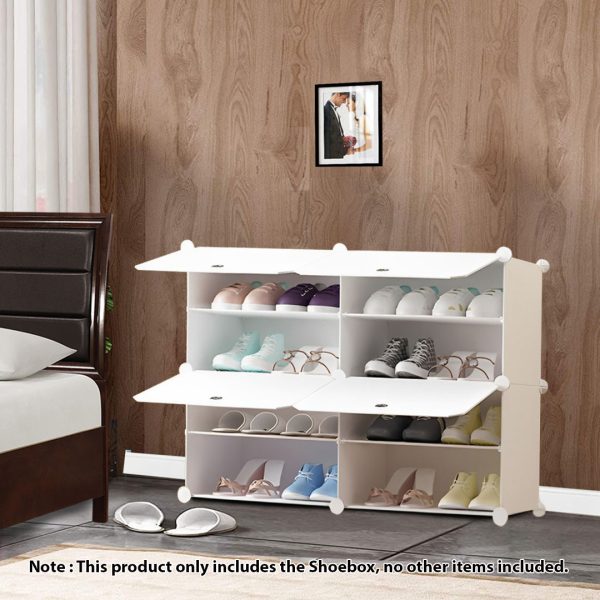 2 Column White Shoe Rack Organizer Sneaker Footwear Storage Stackable Stand Cabinet Portable Wardrobe with Cover