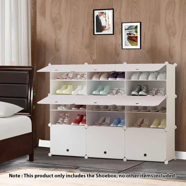 3 Column White Shoe Rack Organizer Sneaker Footwear Storage Stackable Stand Cabinet Portable Wardrobe with Cover