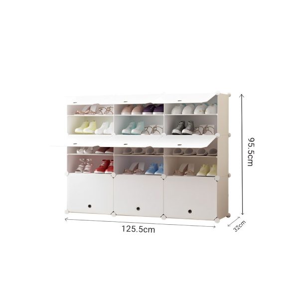 5 Tier 3 Column White Shoe Rack Organizer Sneaker Footwear Storage Stackable Stand Cabinet Portable Wardrobe with Cover