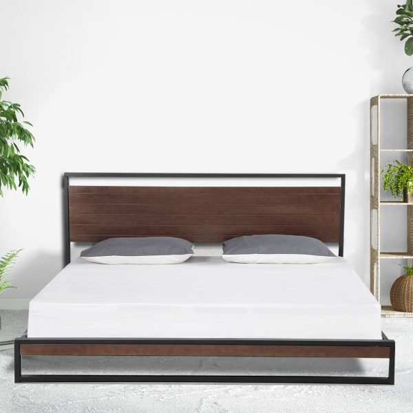 Ansonia Bed Frame With Headboard Black Wood Steel Platform Bed – Single – Black