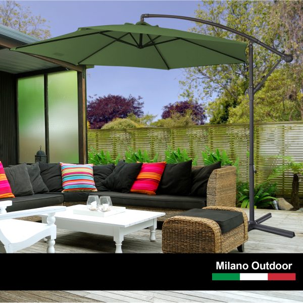 Milano 3M Outdoor Umbrella Cantilever With Protective Cover Patio Garden Shade – Green