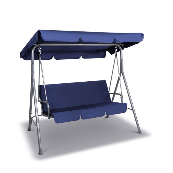Milano Outdoor Swing Bench Seat Chair Canopy Furniture 3 Seater Garden Hammock – Dark Blue
