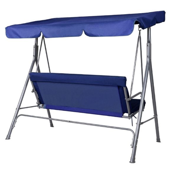 Milano Outdoor Swing Bench Seat Chair Canopy Furniture 3 Seater Garden Hammock – Dark Blue