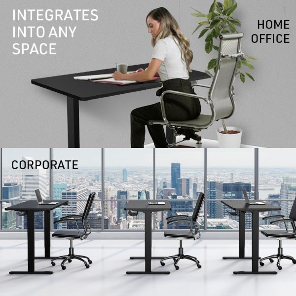 FORTIA Sit Stand Standing Desk, 120x60cm, 72-118cm Height Adjustable, 70kg Load, Black/Black Frame
