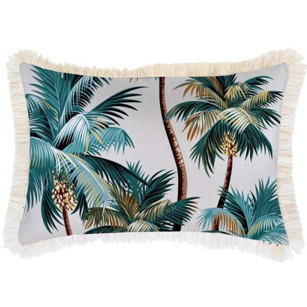 Cushion Cover-Coastal Fringe Natural-Palm Trees White