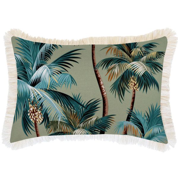 Cushion Cover-Coastal Fringe Natural-Palm Trees Sage