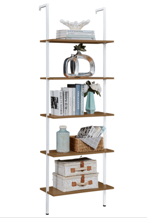 Industrial Ladder Shelf Wood Wall-Mounted Bookcase Storage Rack Shelves Display.