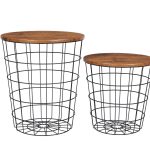 YES4HOMES Vintage Round Coffee Tables Set of 2 Side Tables Robust Steel Frame for Living Room Bedroom Rustic Brown and Black