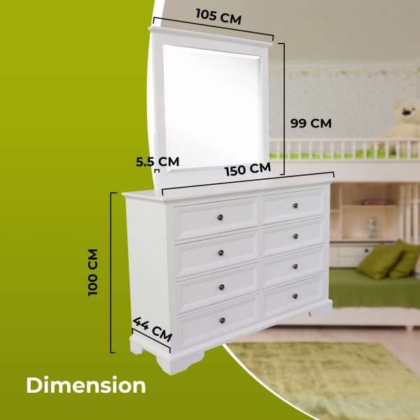 4pc Bedside Dresser Mirror Bedroom Chest of Drawers Set Cabinet – White