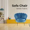 Bloomer Velvet Fabric Accent Sofa Love Chair Round Ottoman Set – Blue