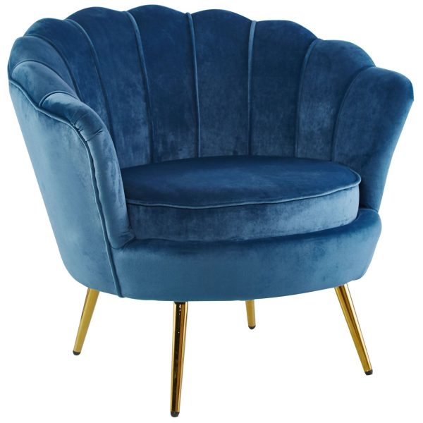 Bloomer Velvet Fabric Accent Sofa Love Chair Round Ottoman Set – Blue