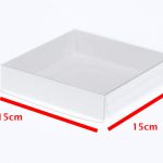 10 Pack of 15cm Square Invitation Coaster Favor Function product Presentation Cookie Biscuit Patisserie Gift Box – 4cm deep – White Card with Clear Sl