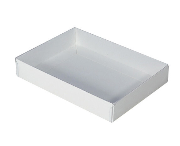10 Pack of White Card Box – Clear Slide On Lid – 17 x 25 x 5cm –  Large Beauty Product Gift Giving Hamper Tray Merch Fashion Cake Sweets Xmas
