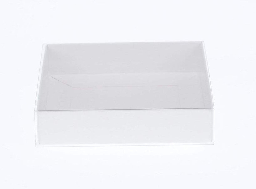 10 Pack of White Card Box – Clear Slide On Lid – Large Beauty Product Gift Giving Hamper Tray Merch Fashion Cake Sweets Xmas