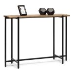 Narrow Golden Black Hallway Console Table with Textured Top