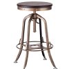 Industrial Wooden Height Adjustable Swivel Bar Stool – French Brass
