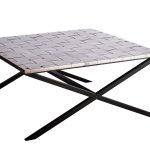 Large Square Black Coffee Table with Stainless Steel Woven Top