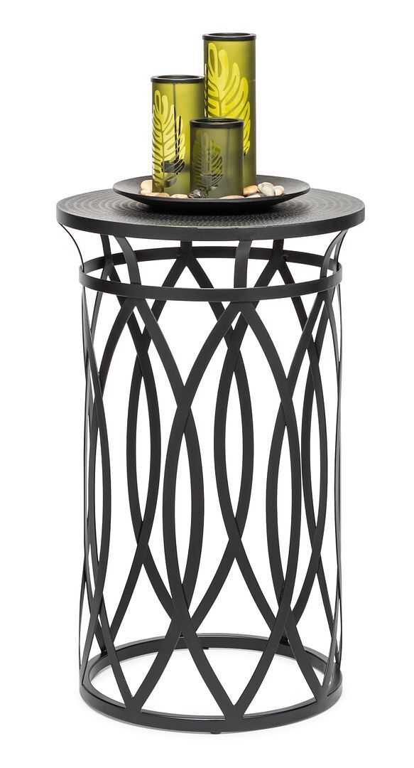 Elon Black Round Iron Side Table with Cross Legs and Silver Finish Top