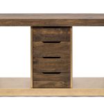 Contemporary Brass Wooden Z-Shaped Hallway Console Table with Drawers