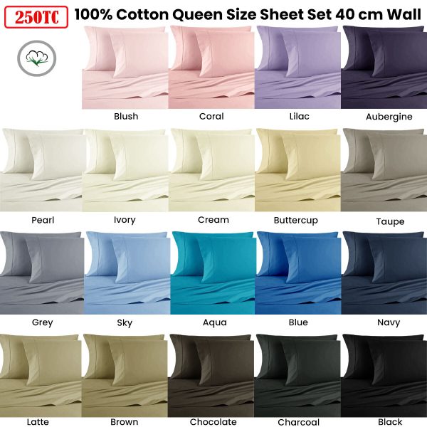 Artex 250TC 100% Cotton Sheet Set Queen Navy