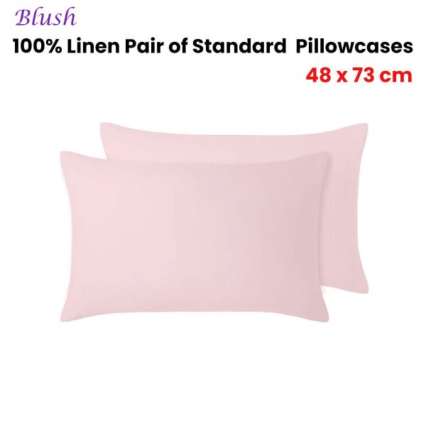 Vintage Design Homewares 100% Linen Pair of Standard Pillowcases Blush 48 x 73 cm