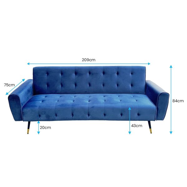 Pinole Ava Tufted Velvet Sofa Bed by Sarantino – Blue