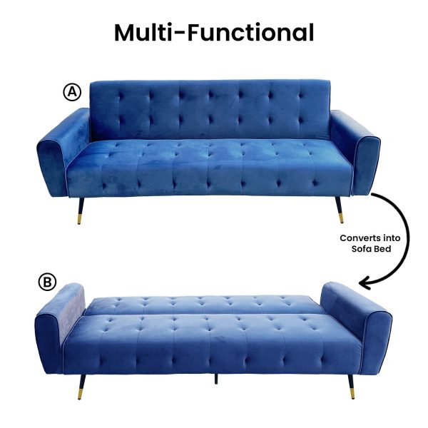 Pinole Ava Tufted Velvet Sofa Bed by Sarantino – Blue