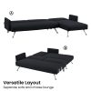 Mia 3-Seater Sofa Bed with Chaise & 3 Pillows by Sarantino – Black