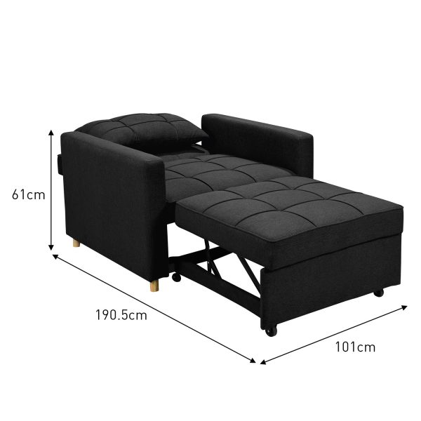 Suri 3-in-1 Convertible Lounge Chair Bed by Sarantino – Black