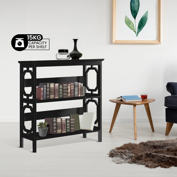 Sarantino Laurel 3-Tier Bookshelf Display Rack- Black