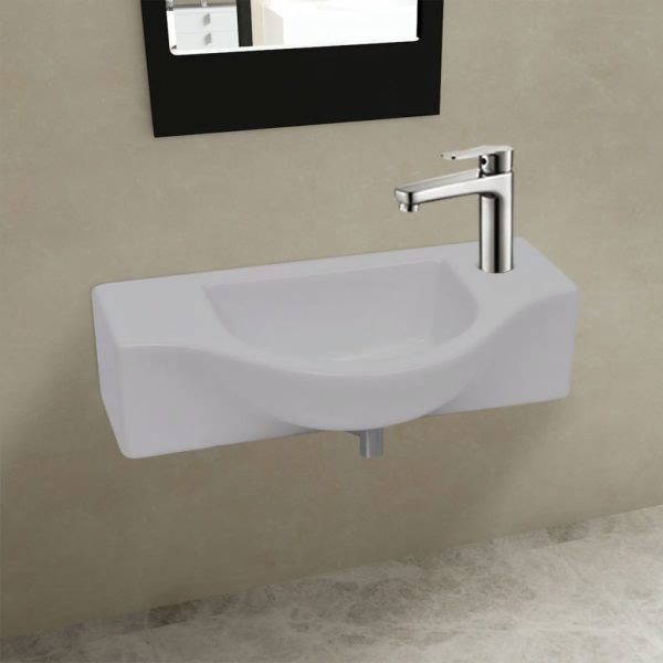 Ceramic Bathroom Sink Basin with Faucet Hole – White