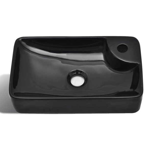 Ceramic Bathroom Sink Basin with Faucet Hole – Black