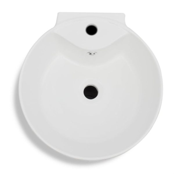 Ceramic Stand Bathroom Sink Basin Faucet/Overflow Hole – White
