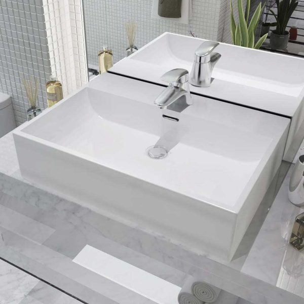 Basin with Faucet Hole Ceramic White – 60.5×42.5×14.5 cm
