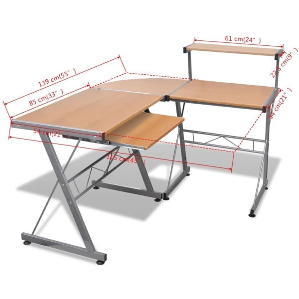 Computer Desk Workstation With Pull Out Keyboard Tray – 139x115x100 cm, Brown