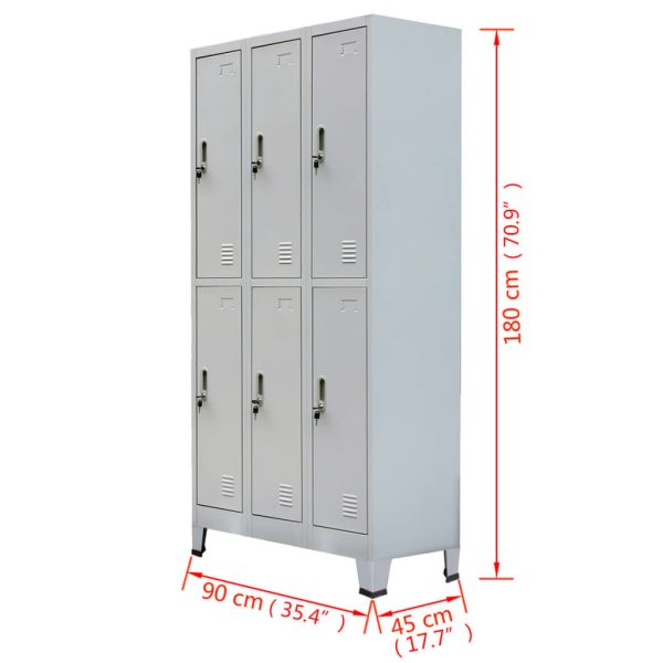 Locker Cabinet with 6 Compartments Steel 90x45x180 cm – Grey, With 6 Lockers