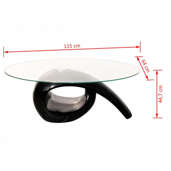 Coffee Table with Oval Glass Top – Black