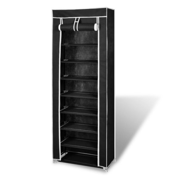 Fabric Shoe Cabinet with Cover 162 x 57 x 29 cm – Black
