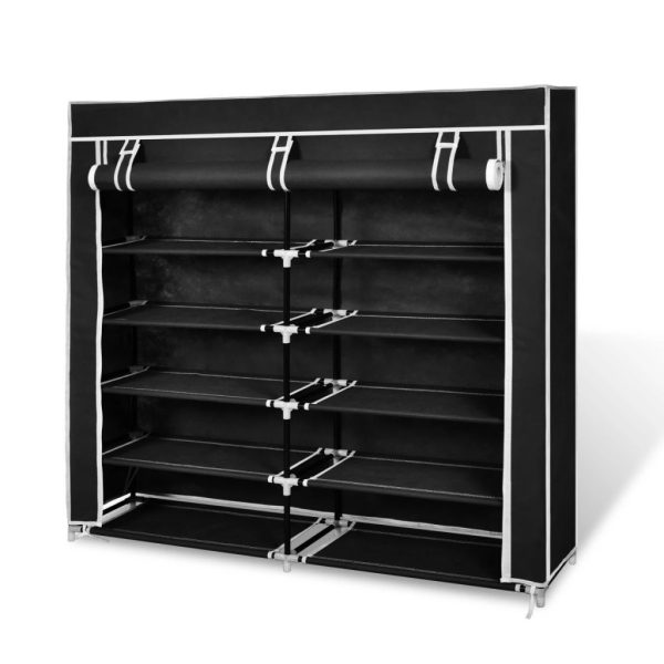 Fabric Shoe Cabinet with Cover 115 x 28 x 110 cm – Black