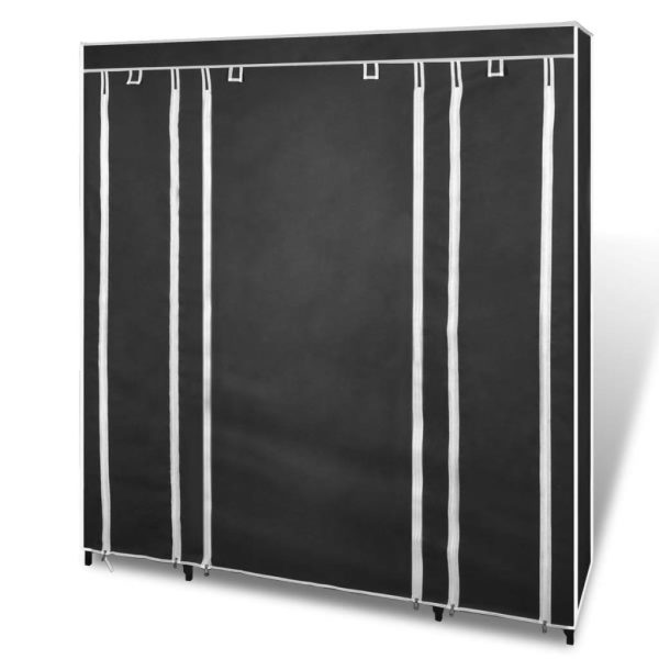 Wardrobe with Compartments and Rods 45x150x176 cm Fabric – Black